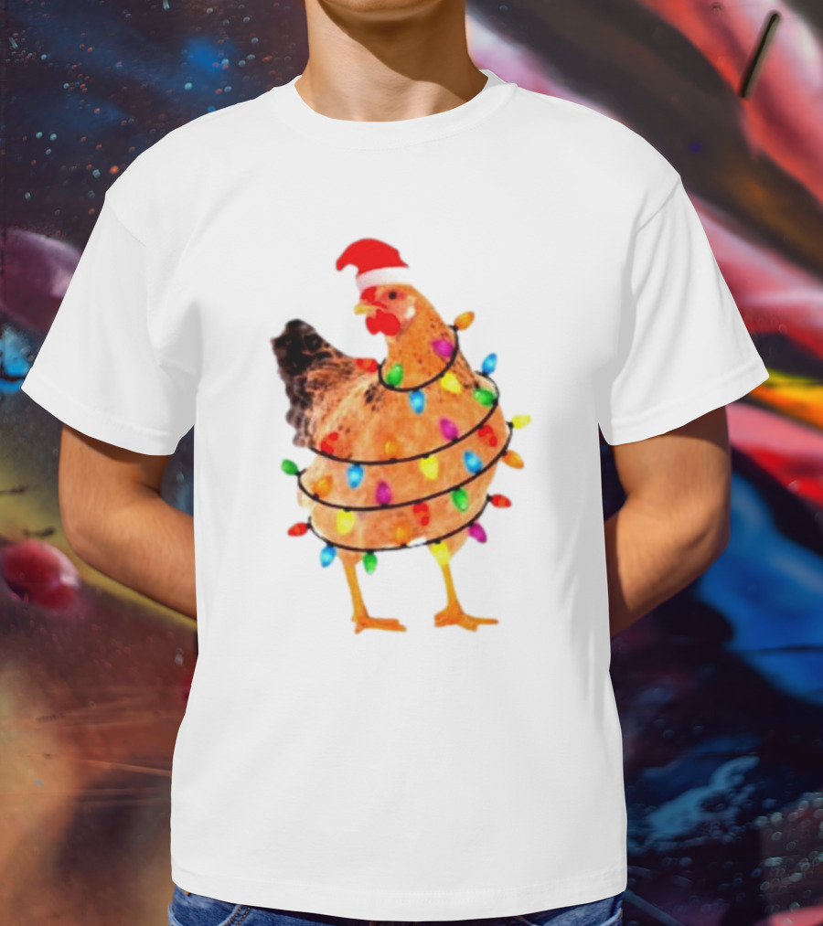 Santa Chicken Wrapped In Christmas Lights T-Shirt