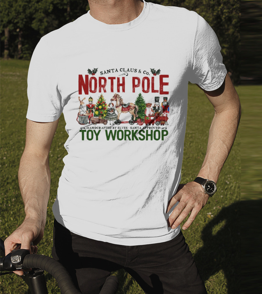Santa Claus And Co. North Pole Handcrafted By Elves Santa Approved Toy Workshop T-Shirt