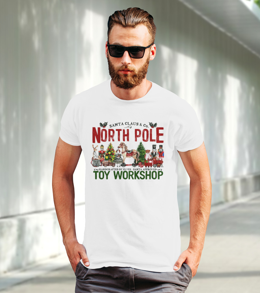 Santa Claus And Co. North Pole Handcrafted By Elves Santa Approved Toy Workshop T-Shirt