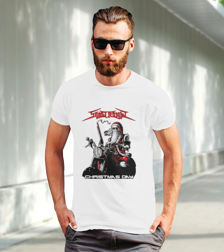 Silent Knight Santa Riding Motorcycle Christmas Day T-Shirt