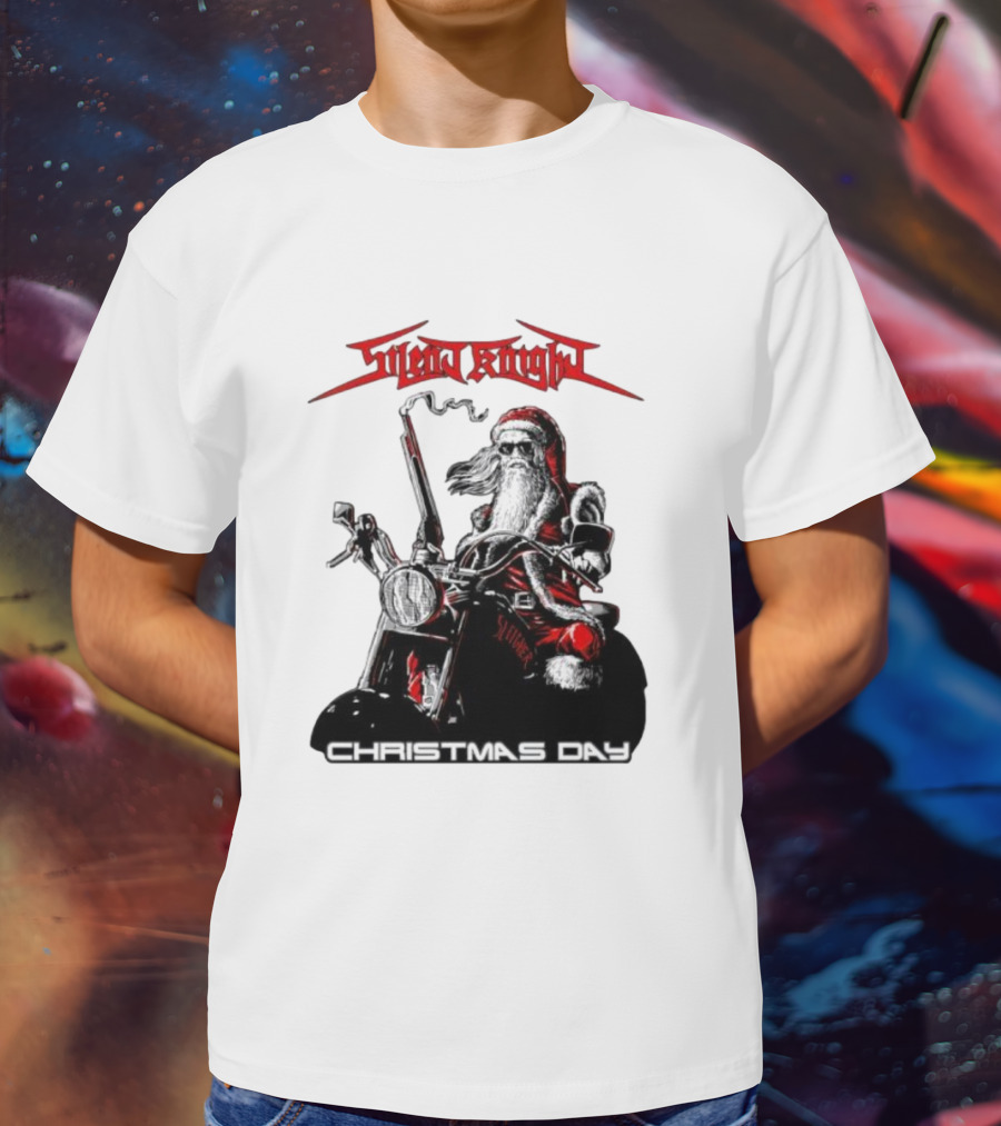 Silent Knight Santa Riding Motorcycle Christmas Day T-Shirt