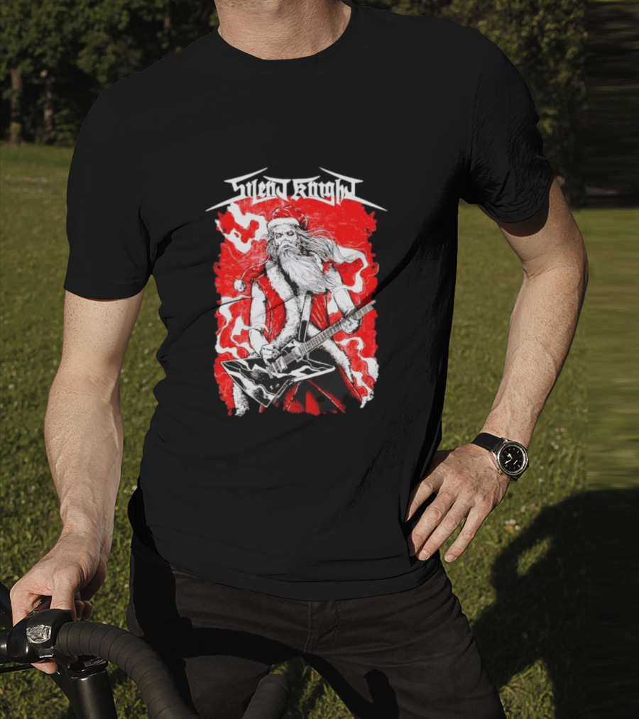 Silent Knight Santa Slays Electric Guitar Rock T-Shirt