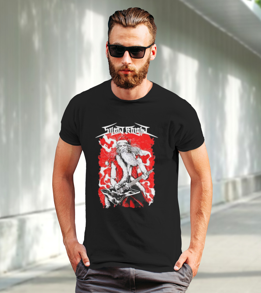 Silent Knight Santa Slays Electric Guitar Rock T-Shirt