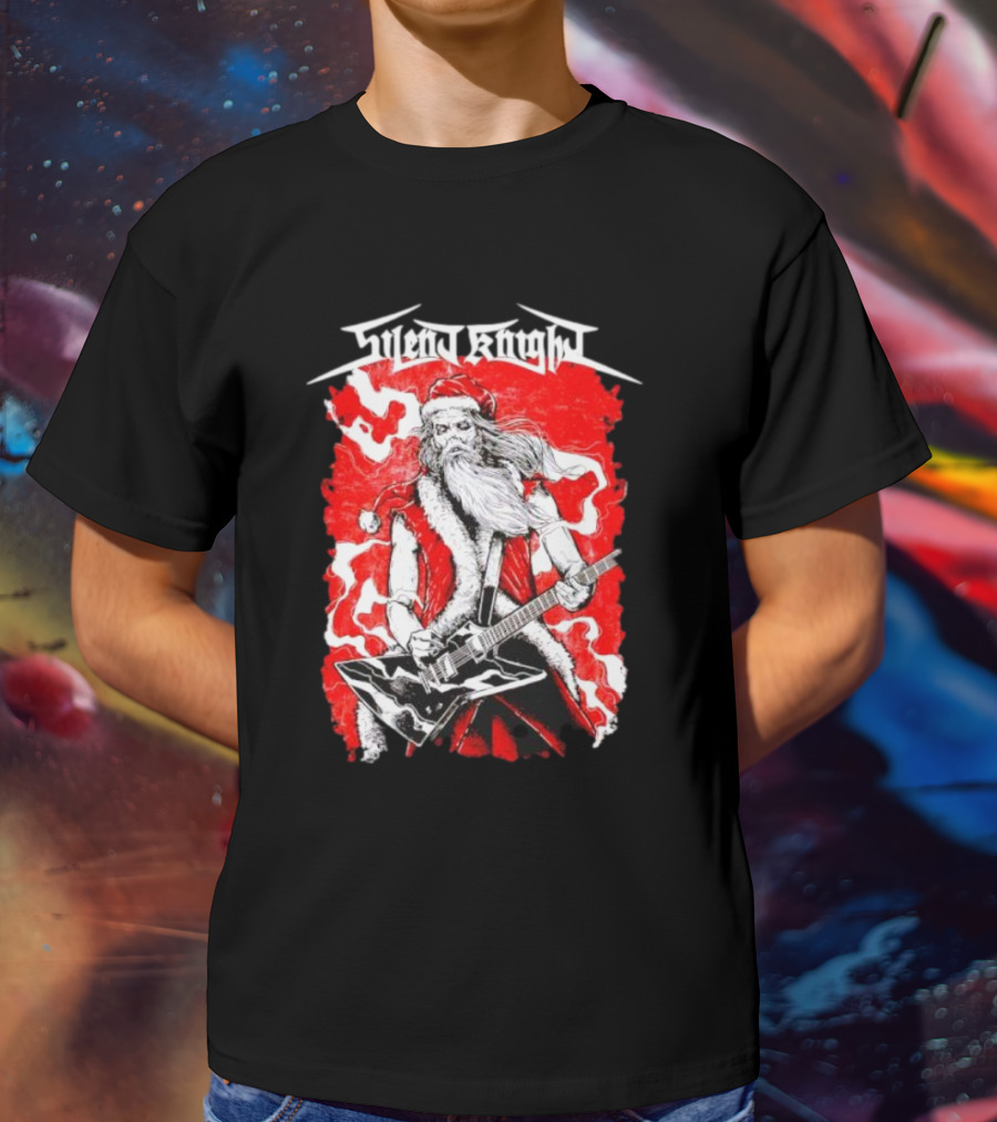Silent Knight Santa Slays Electric Guitar Rock T-Shirt