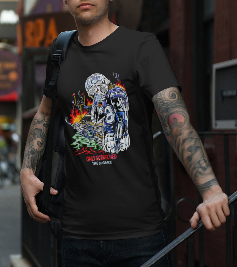 Skeleton Football Player Dallas Cowboys Only Scratched The Surface Flame Background T-Shirt