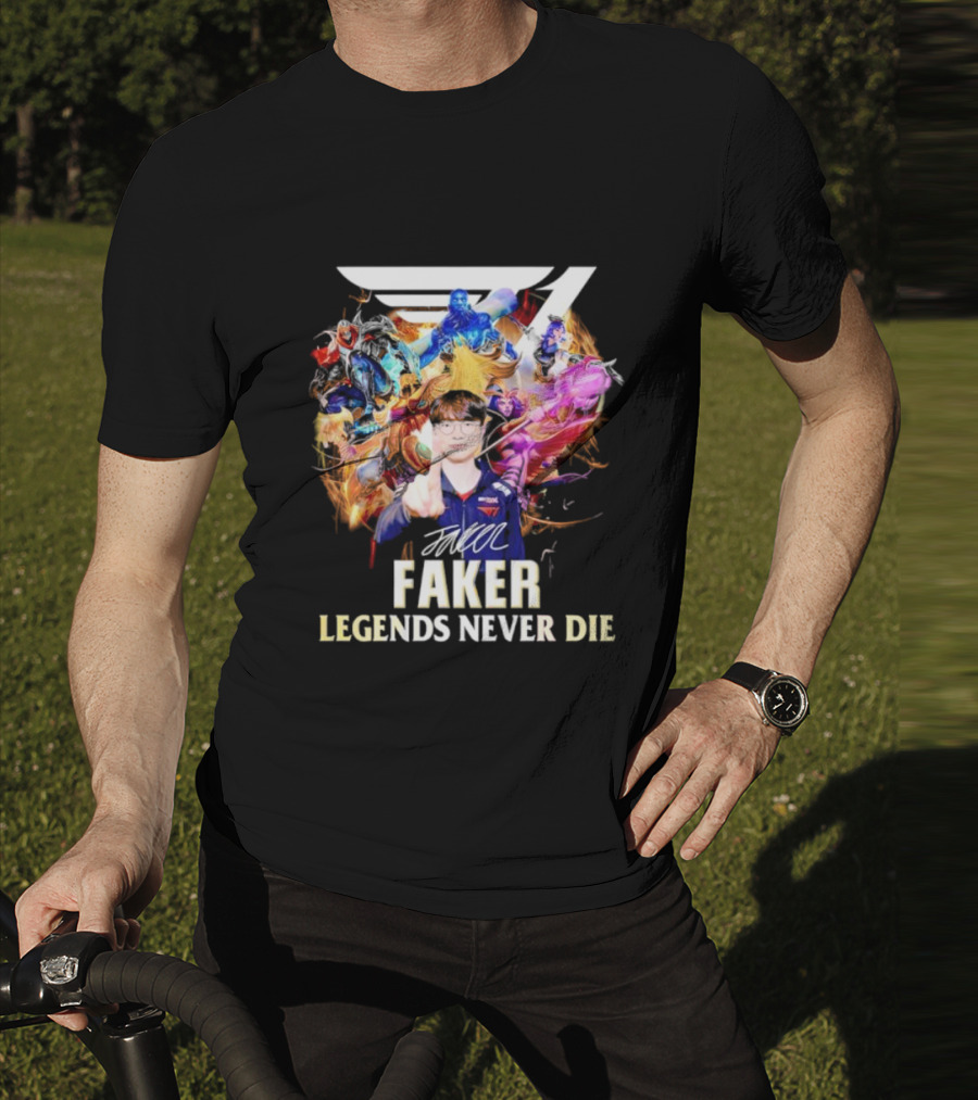 T1 Faker Legends Never Die Signature With Dynamic Character T-Shirt