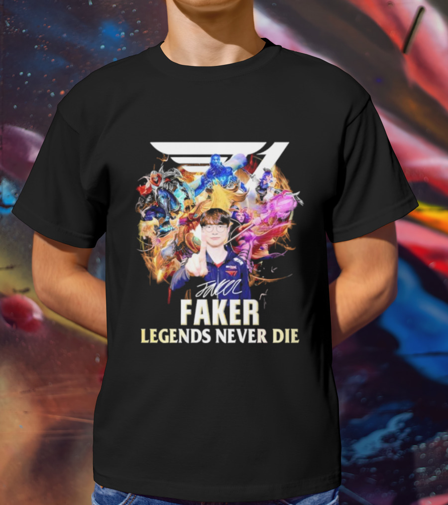 T1 Faker Legends Never Die Signature With Dynamic Character T-Shirt