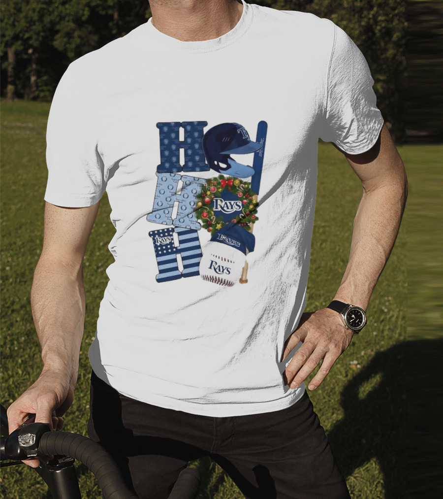 Tampa Bay Rays Ho Ho Ho Merry Christmas Baseball Helmet Wreath T-Shirt