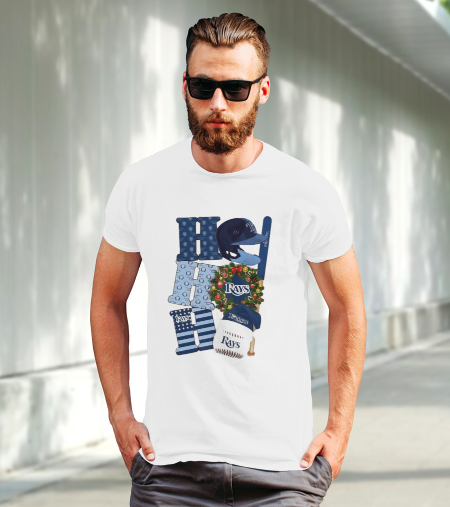 Tampa Bay Rays Ho Ho Ho Merry Christmas Baseball Helmet Wreath T-Shirt