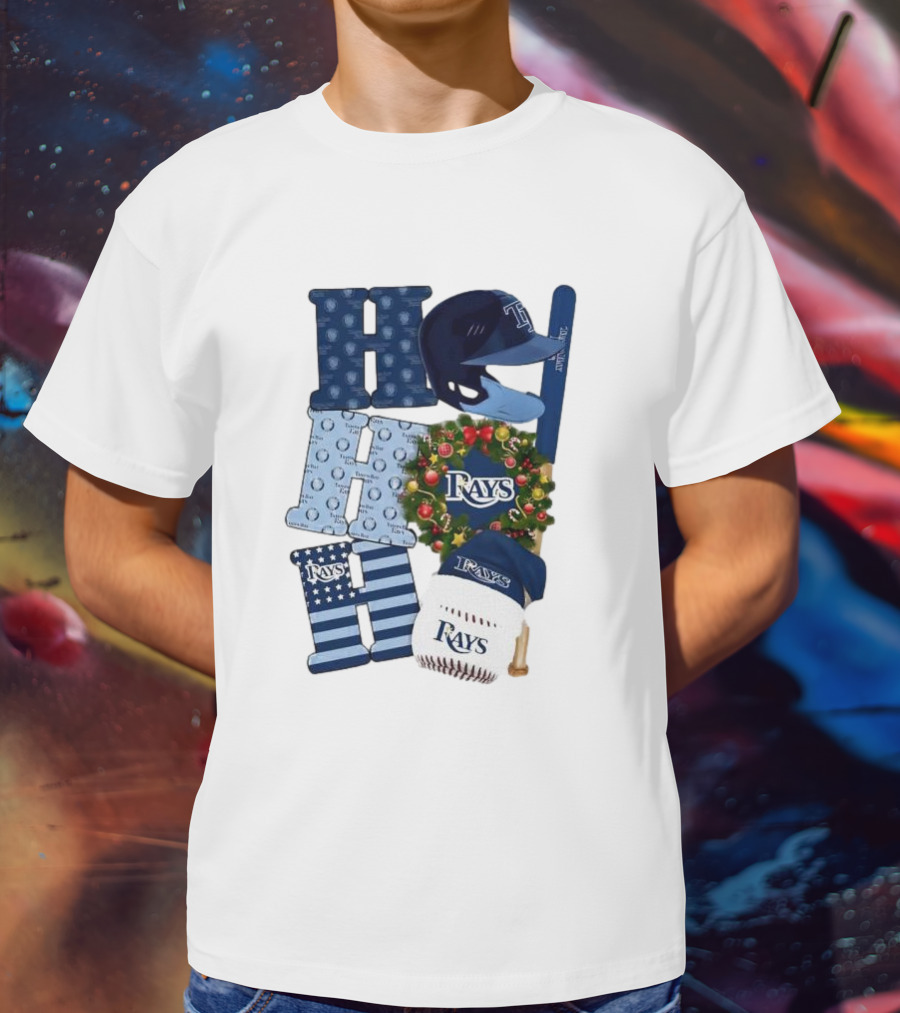 Tampa Bay Rays Ho Ho Ho Merry Christmas Baseball Helmet Wreath T-Shirt