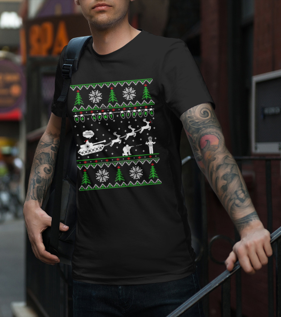 US Army Strong Christmas Tank Sleigh Ugly T-Shirt