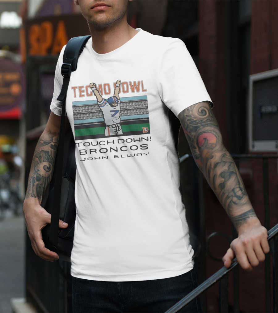 Tecmo Bowl Touchdown Broncos John Elway Retro Game Football Legend T-Shirt