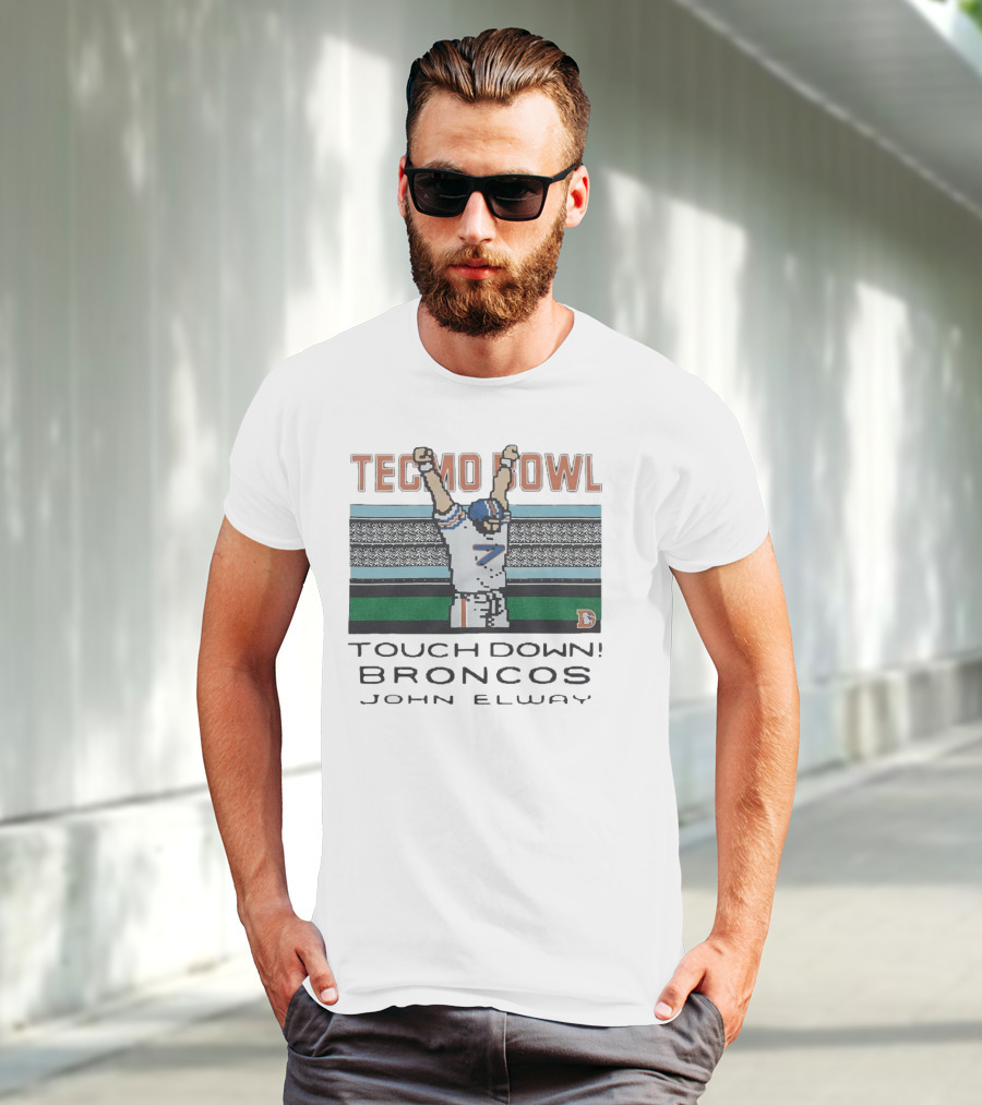 Tecmo Bowl Touchdown Broncos John Elway Retro Game Football Legend T-Shirt