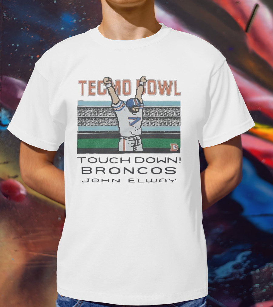 Tecmo Bowl Touchdown Broncos John Elway Retro Game Football Legend T-Shirt