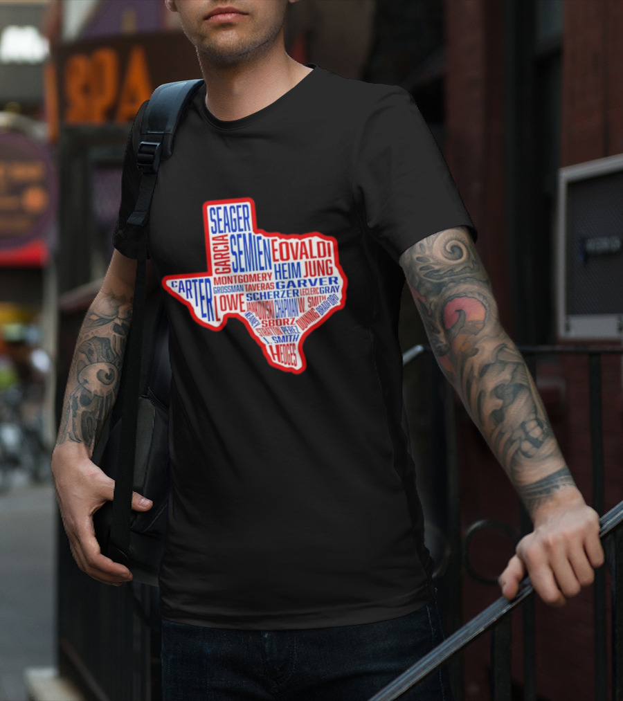 Texas Rangers Champs Seager Semien Garcia Eovaldi Carter Montgomery Heim Jung Garver Lowe Scherzer T-Shirt