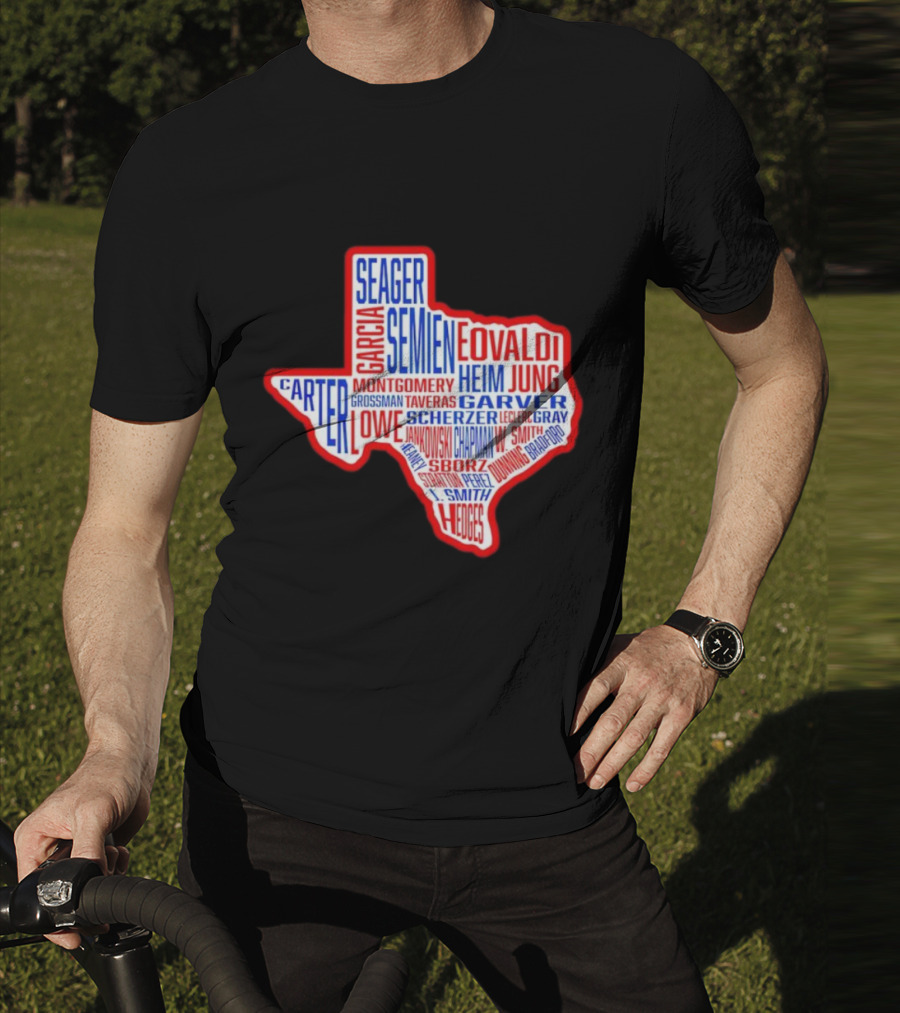 Texas Rangers Champs Seager Semien Garcia Eovaldi Carter Montgomery Heim Jung Garver Lowe Scherzer T-Shirt