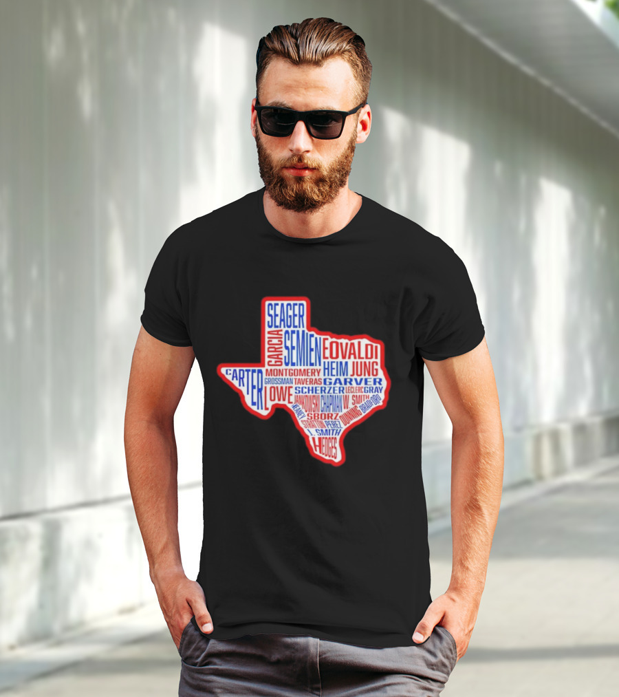 Texas Rangers Champs Seager Semien Garcia Eovaldi Carter Montgomery Heim Jung Garver Lowe Scherzer T-Shirt