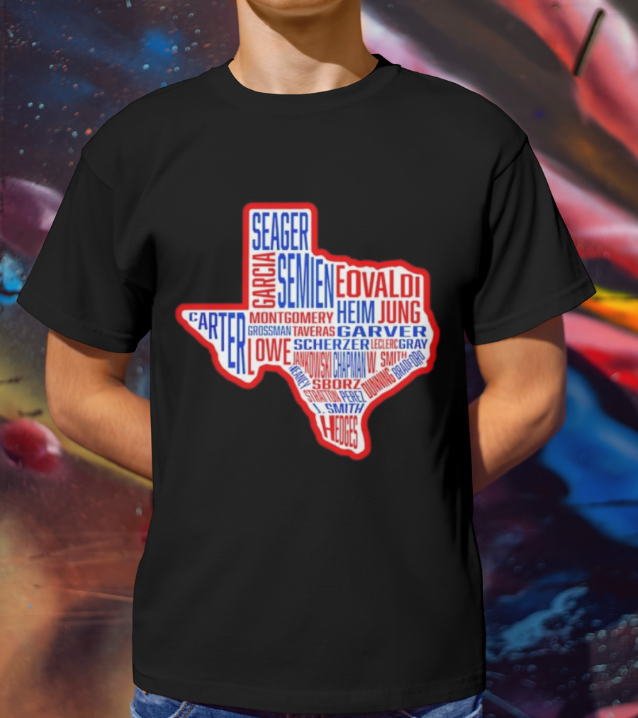 Texas Rangers Champs Seager Semien Garcia Eovaldi Carter Montgomery Heim Jung Garver Lowe Scherzer T-Shirt