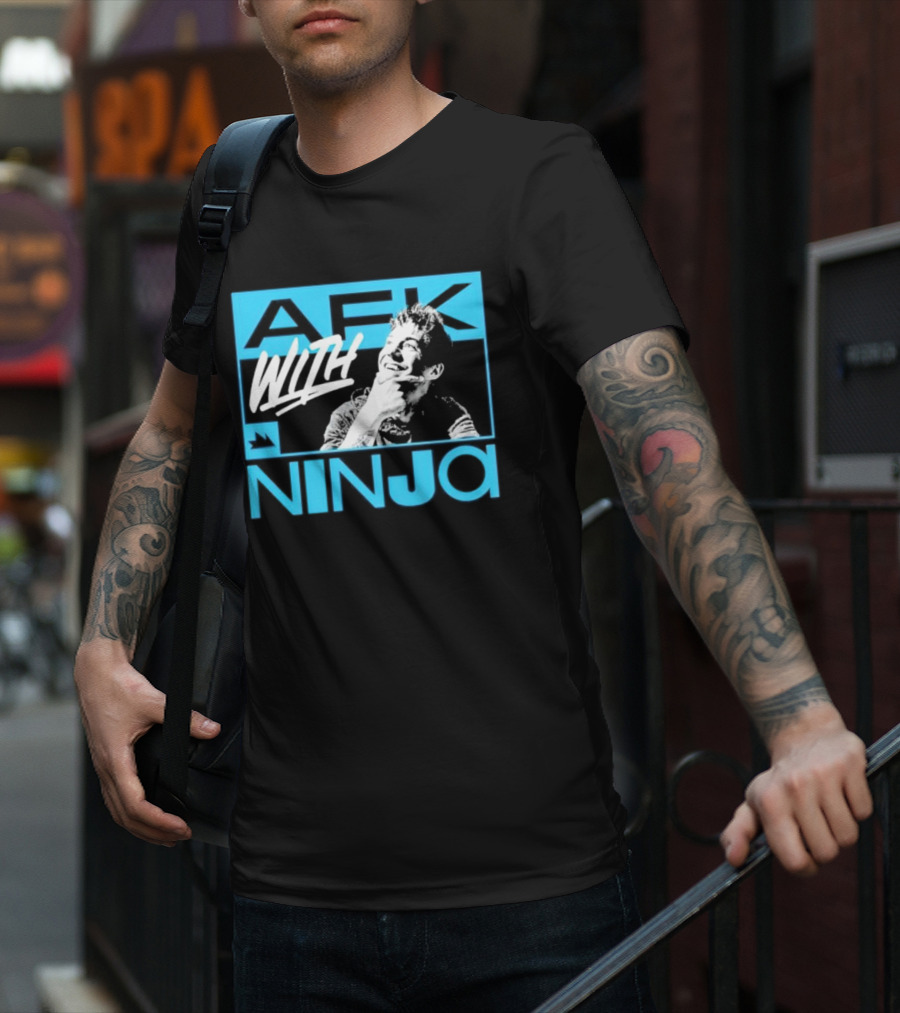 Afk With Ninja Gaming Streamer Icon Text Portrait Blue T-Shirt