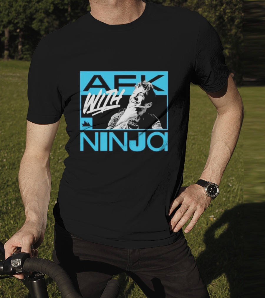 Afk With Ninja Gaming Streamer Icon Text Portrait Blue T-Shirt