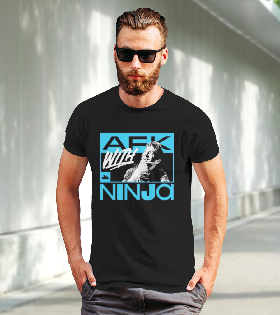 Afk With Ninja Gaming Streamer Icon Text Portrait Blue T-Shirt