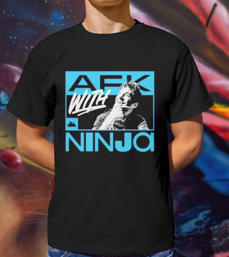 Afk With Ninja Gaming Streamer Icon Text Portrait Blue T-Shirt