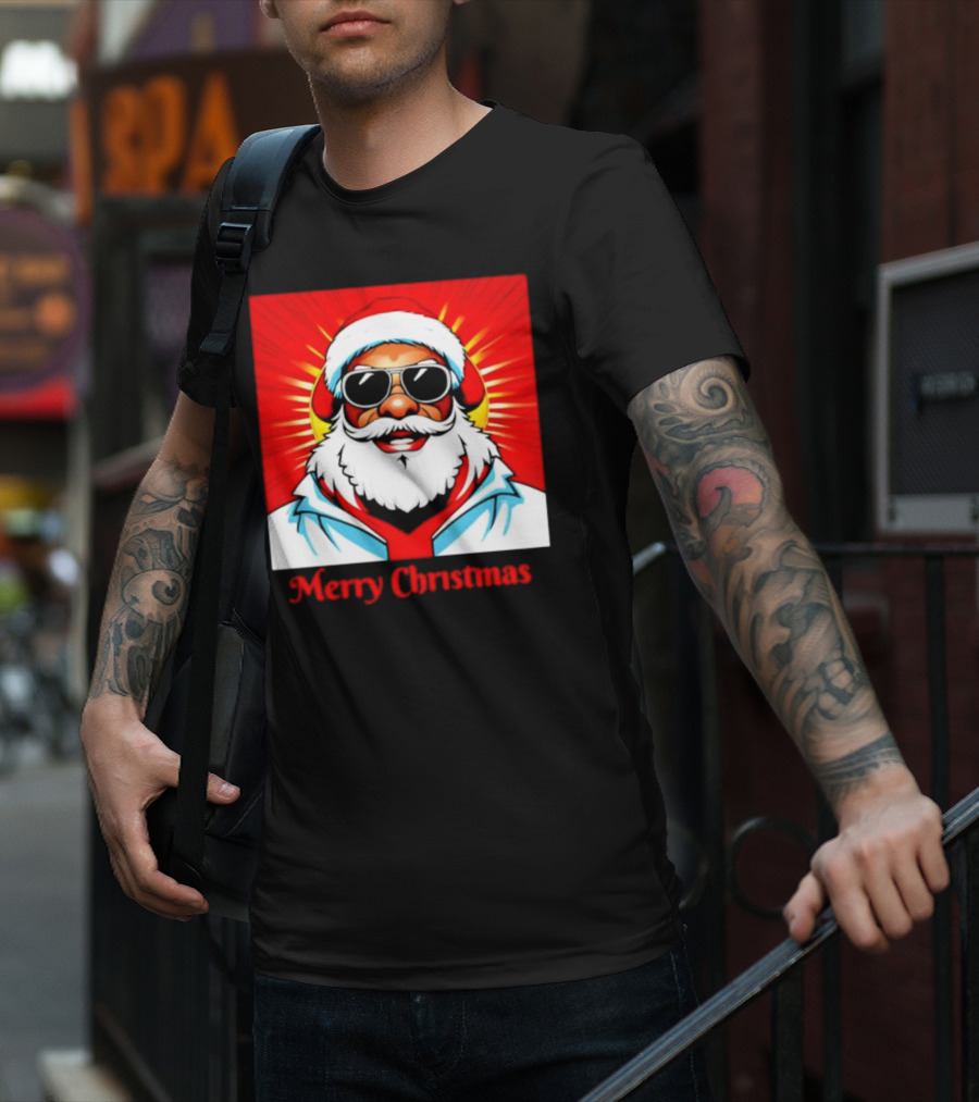 Bright Santa Merry Christmas In Cool Cartoon T-Shirt