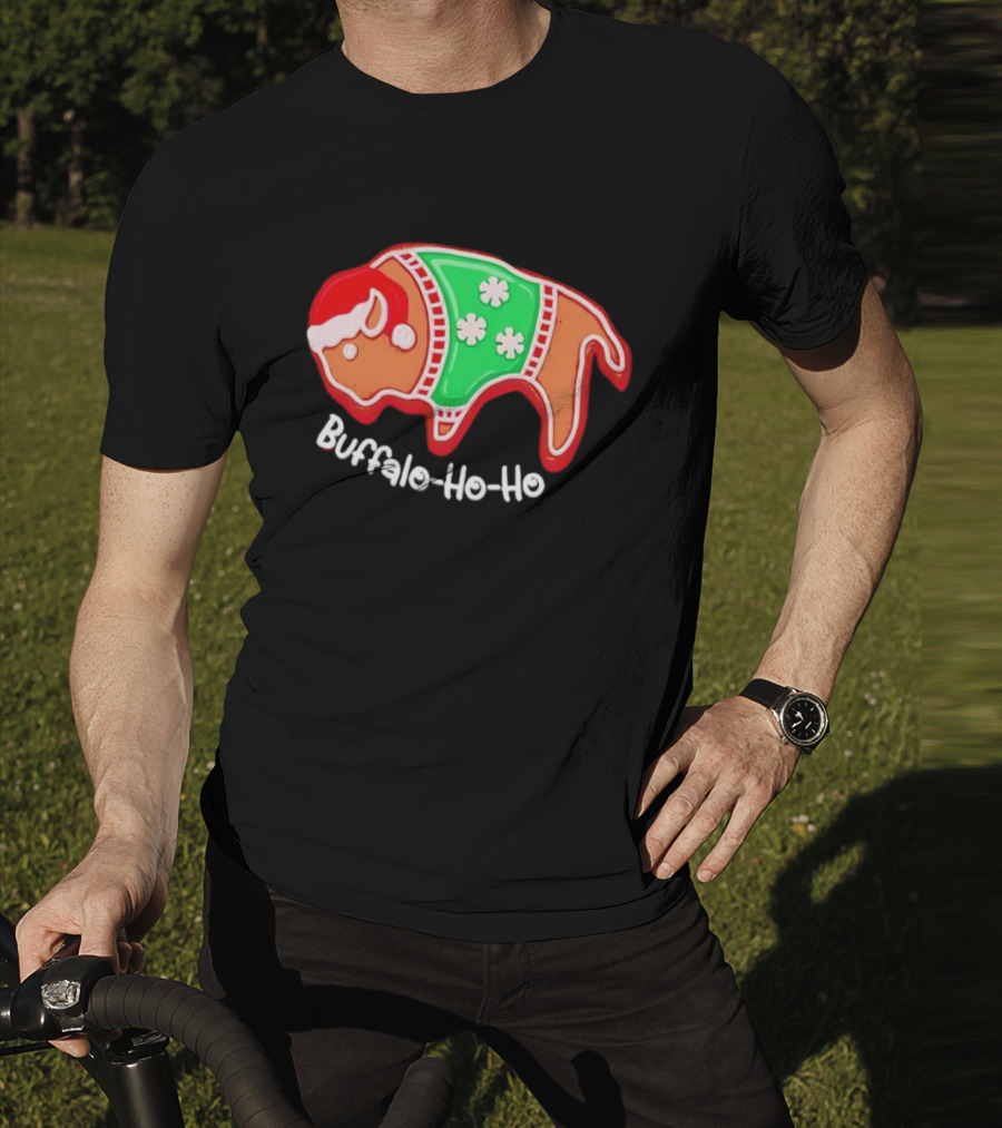 Buffalo-Ho-Ho Christmas Gingerbread Bison Santa T-Shirt