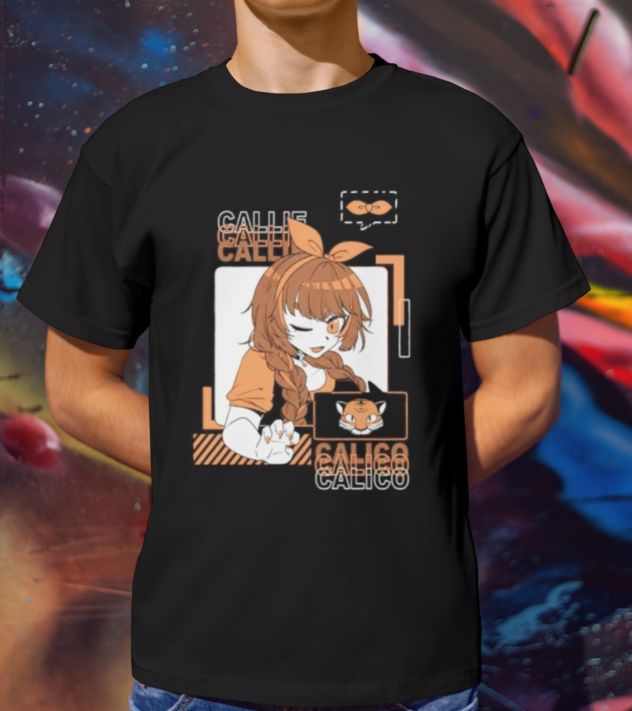 Callie Calico Winking Girl With Cat Headband And Symbols T-Shirt