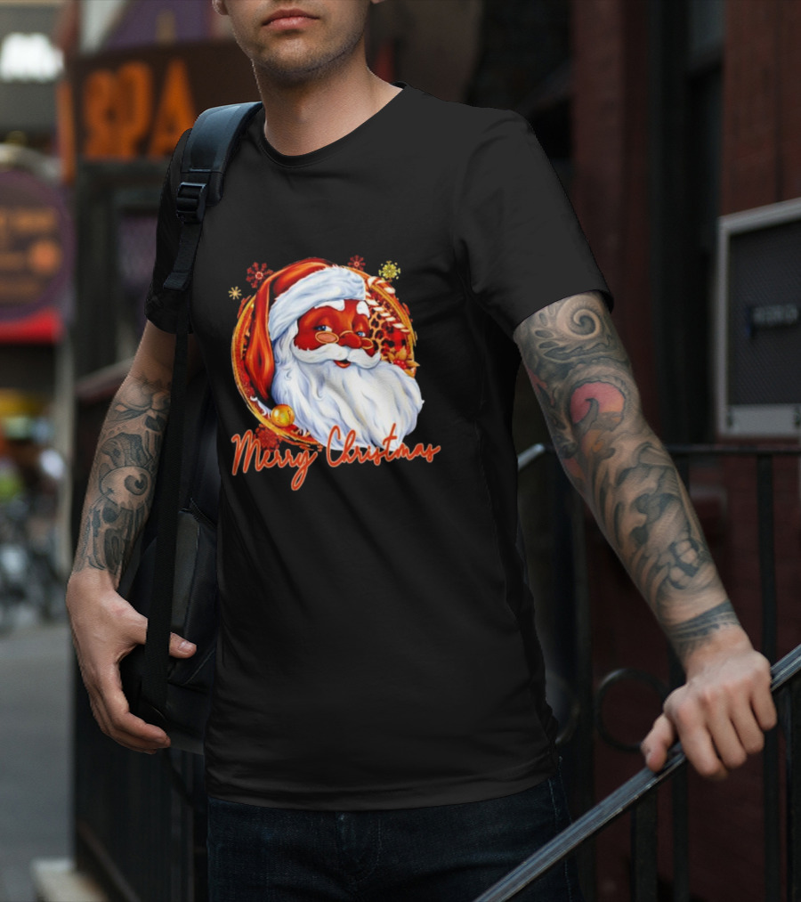 Handsome Black Santa Merry Christmas Festive Joyful Santa Image T-Shirt