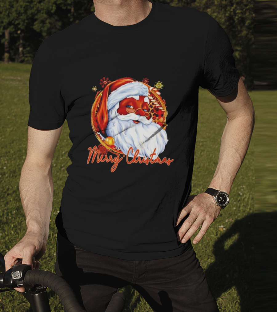 Handsome Black Santa Merry Christmas Festive Joyful Santa Image T-Shirt