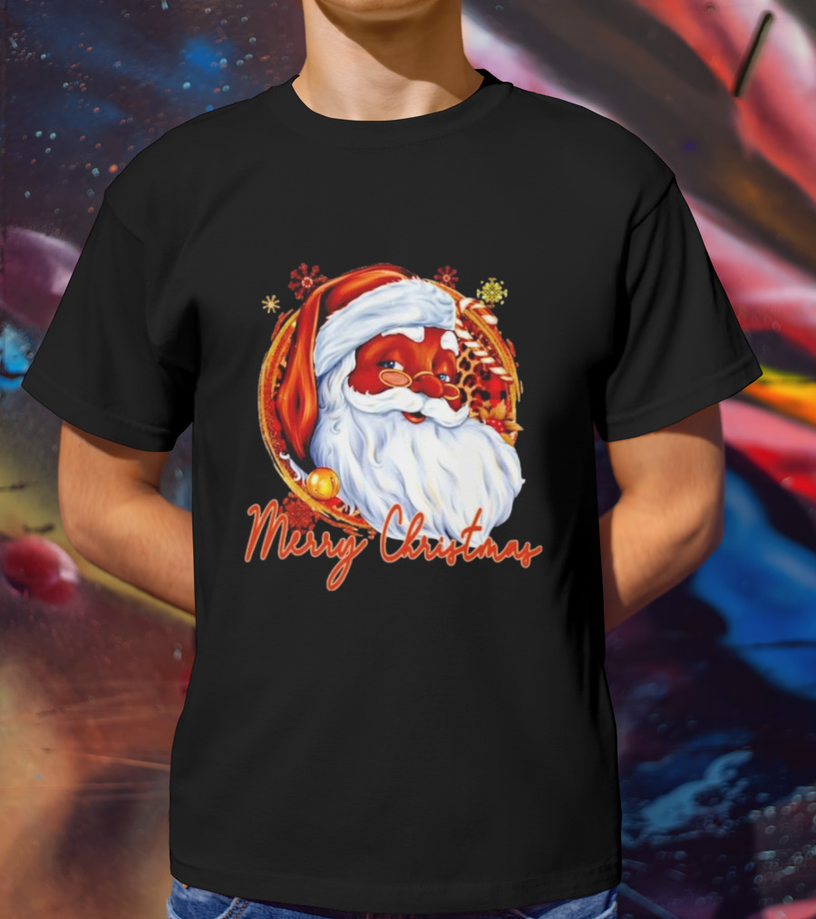 Handsome Black Santa Merry Christmas Festive Joyful Santa Image T-Shirt