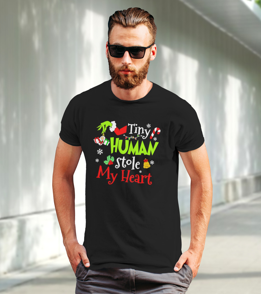 Tiny Human Stole My Heart Grinchmas Xmas With Candy Cane And Gifts T-Shirt