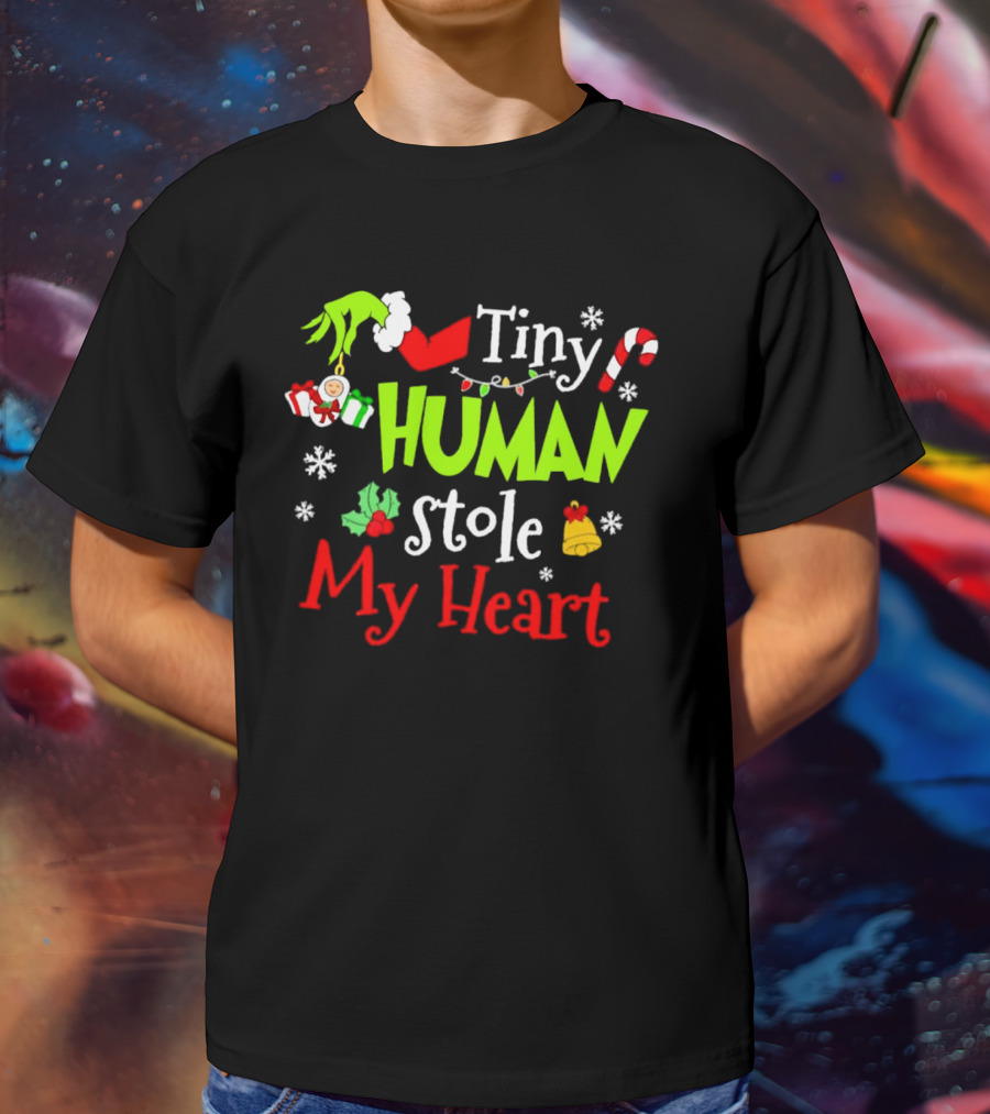 Tiny Human Stole My Heart Grinchmas Xmas With Candy Cane And Gifts T-Shirt