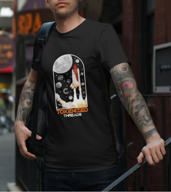 Tokenized Threads Space Shuttle Launch Under Moon With Planets And Stars T-Shirt