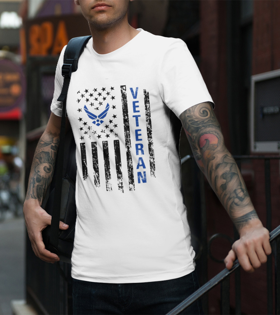 Veteran US Flag Air Force Logo Blue Patriotic T-Shirt