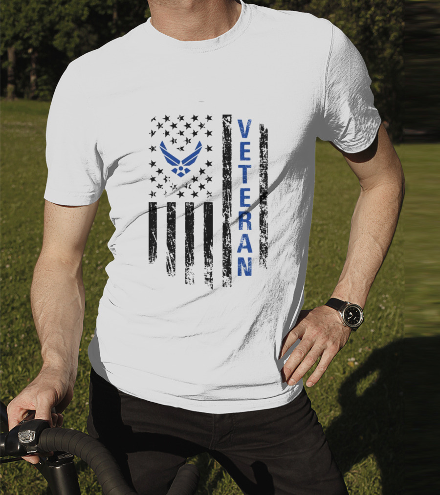 Veteran US Flag Air Force Logo Blue Patriotic T-Shirt