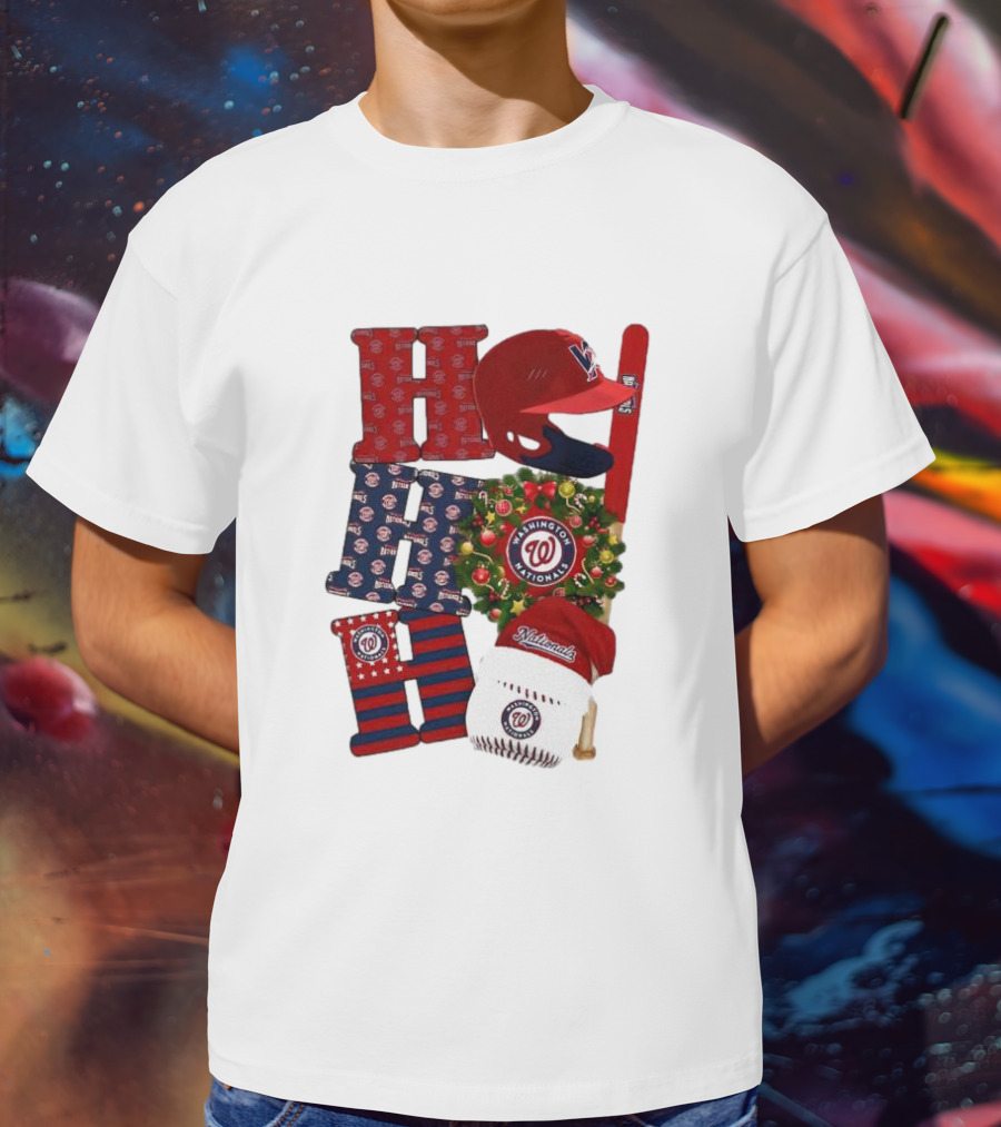 Washington Nationals Ho Ho Ho Merry Christmas Baseball Festive T-Shirt