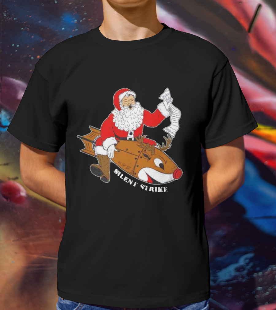 Silent Strike Santa Claus Riding Reindeer Rocket T-Shirt