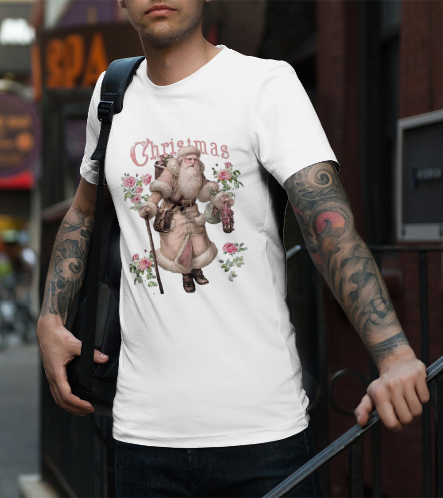Christmas Santa Claus Victorian Roses T-Shirt