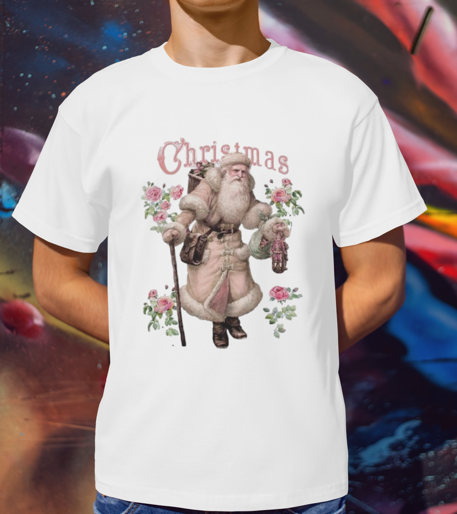 Christmas Santa Claus Victorian Roses T-Shirt