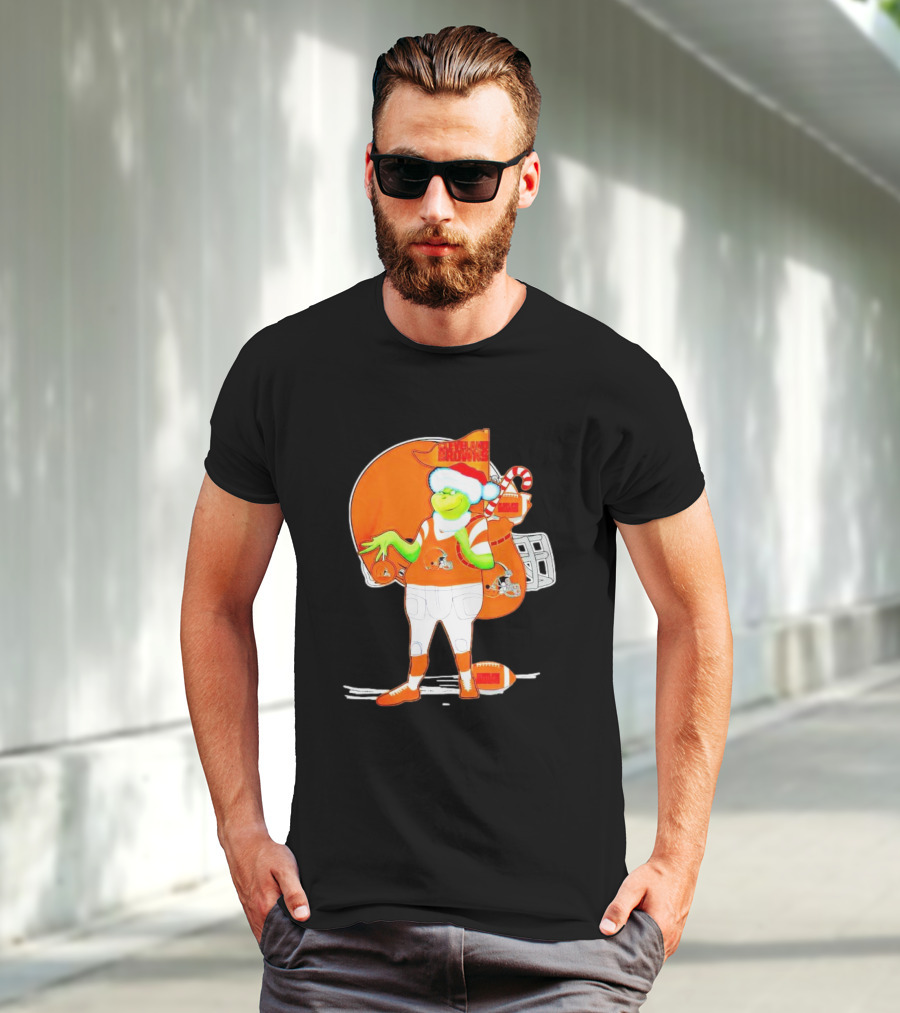 Cleveland Browns Christmas Santa Grinch Football T-Shirt