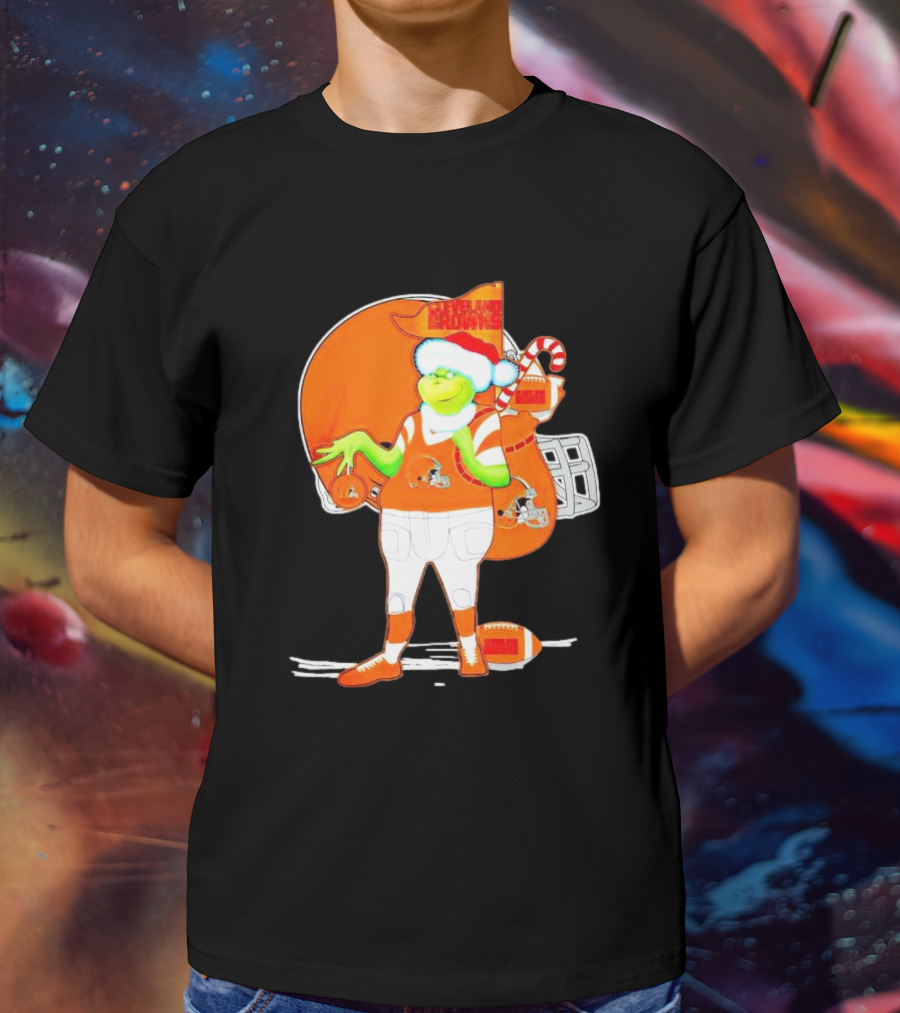 Cleveland Browns Christmas Santa Grinch Football T-Shirt