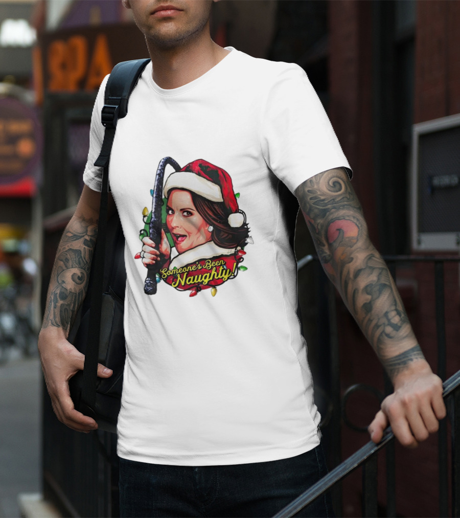 Santa Karen Walker Someone's Been Naughty Christmas Lights Whip T-Shirt