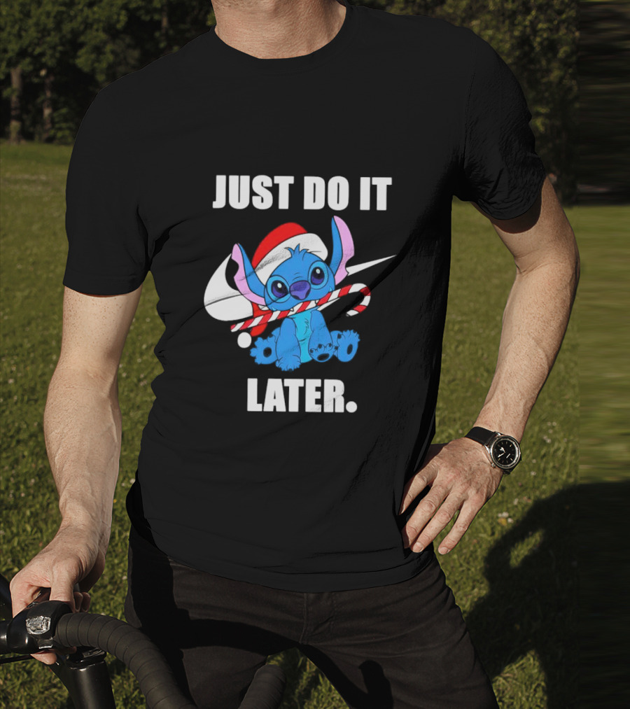 Santa Stitch Just Do It Later Christmas T-Shirt