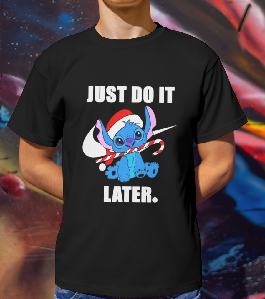 Santa Stitch Just Do It Later Christmas T-Shirt