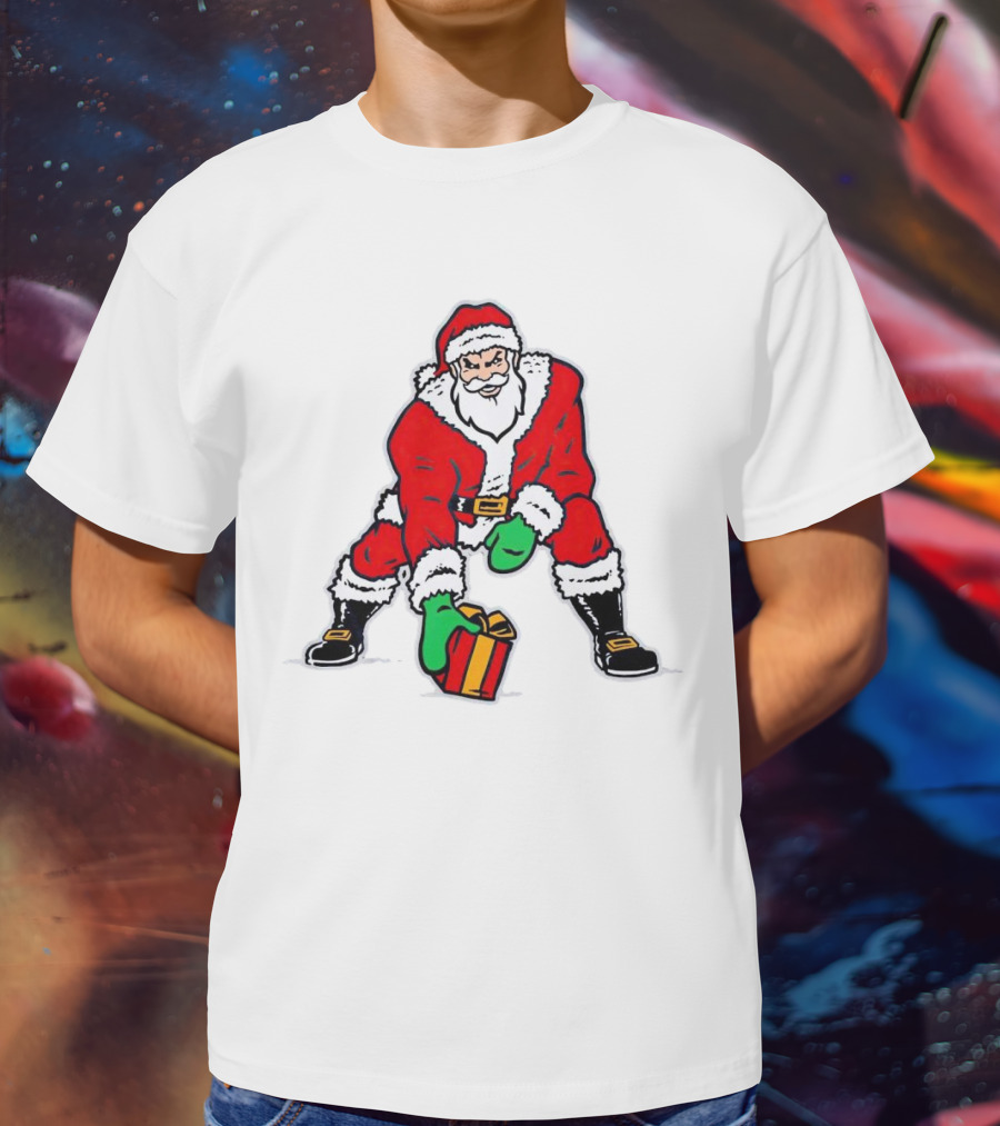 Santa Three Point Stance With Gift Christmas T-Shirt