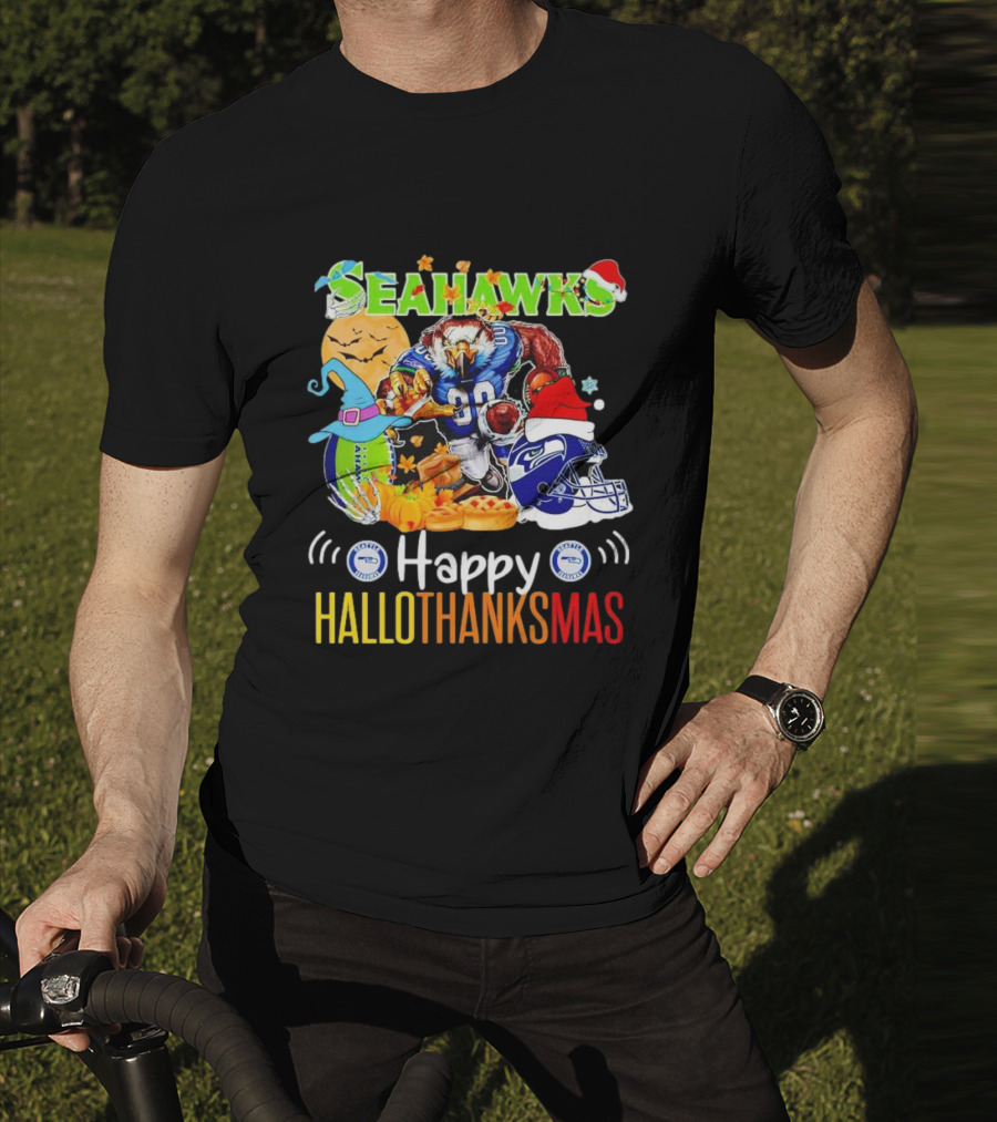 Seattle Seahawks Happy HalloThanksMas Holiday T-Shirt