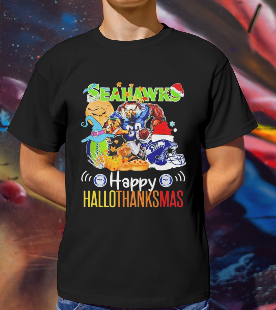 Seattle Seahawks Happy HalloThanksMas Holiday T-Shirt