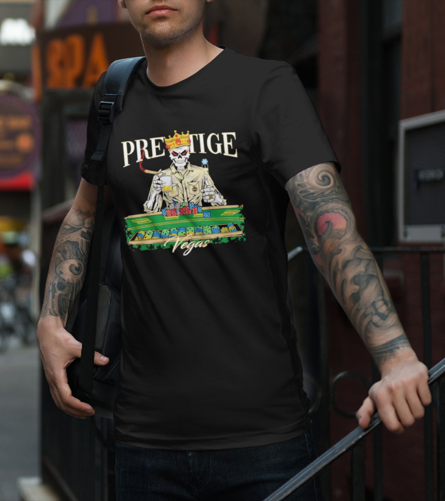 Prestige Vegas Skeleton With Crown And Poker Table T-Shirt